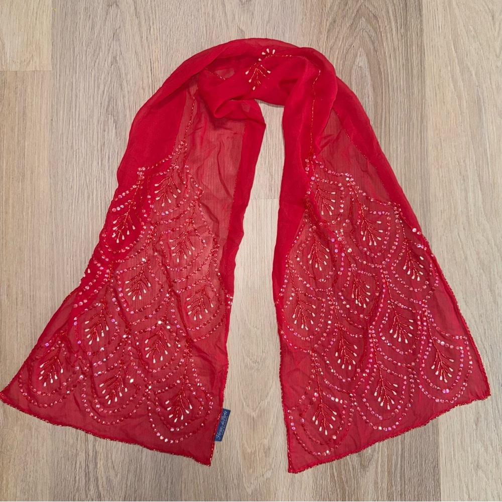 Fleur deParis Vintage Pink Beaded Whimsical Fairy Scarf -One Size